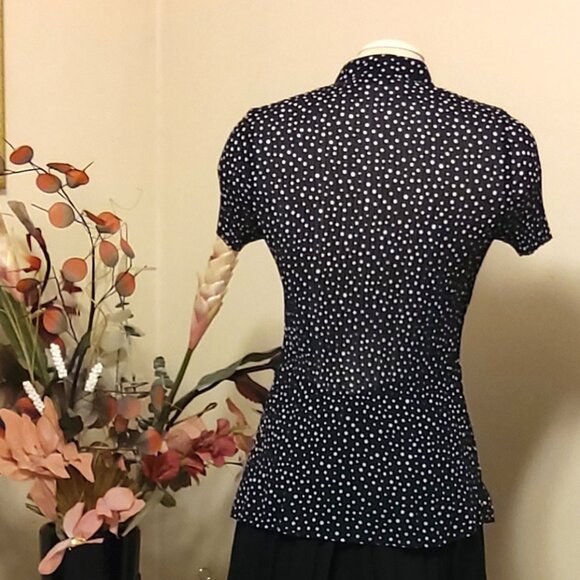 NWOT Fred David Women’s Summer Polka Dot Short Sleeve Black White Pleated Top 6 - Picture 6 of 7